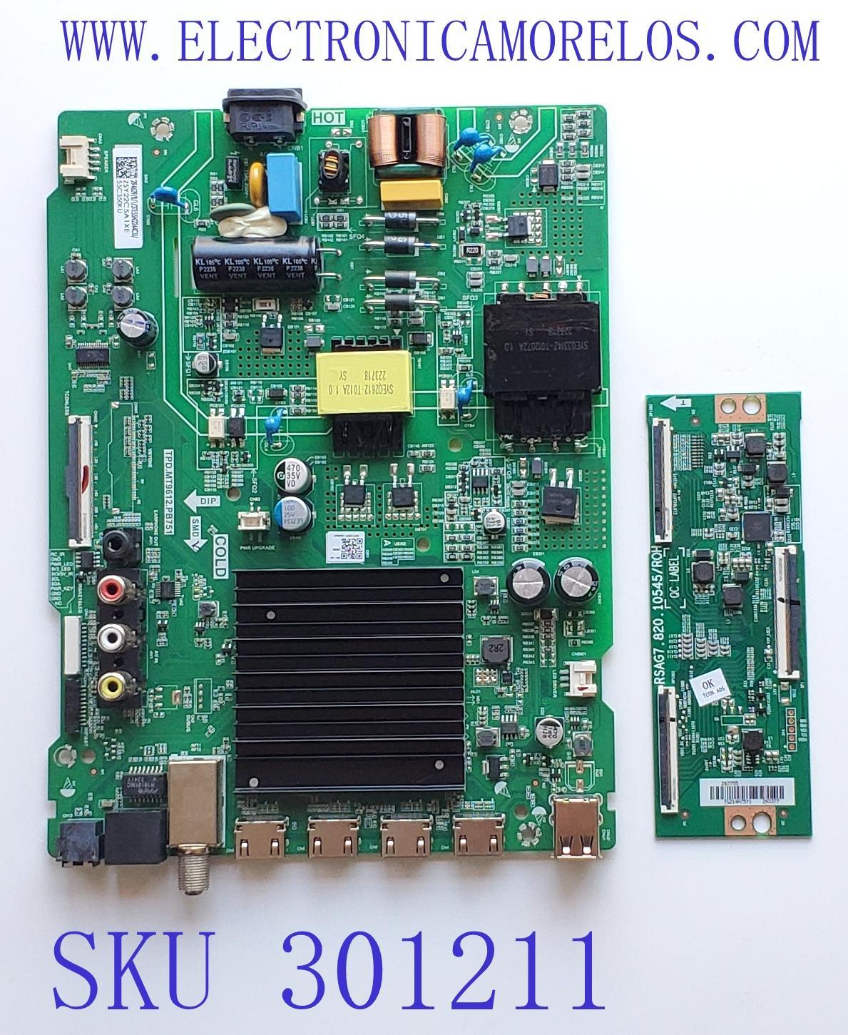 KIT DE TARJETAS PARA TV TOSHIBA / MAIN FUENTE 294629 / TPD.MT9612.PB751 / T-CON 287755 / RSAG7.820.10545/ROH / 293377 / PANEL HD550Y1U72-T0L2K2/SM/CKD3A/ROH / MODELO 55C350KU
